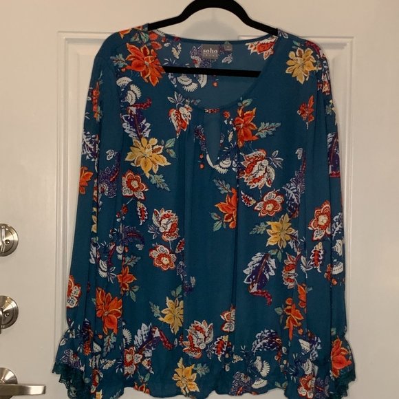 XL Long-Sleeved Blue/Teal NY&Co. Blouse - Picture 1 of 4